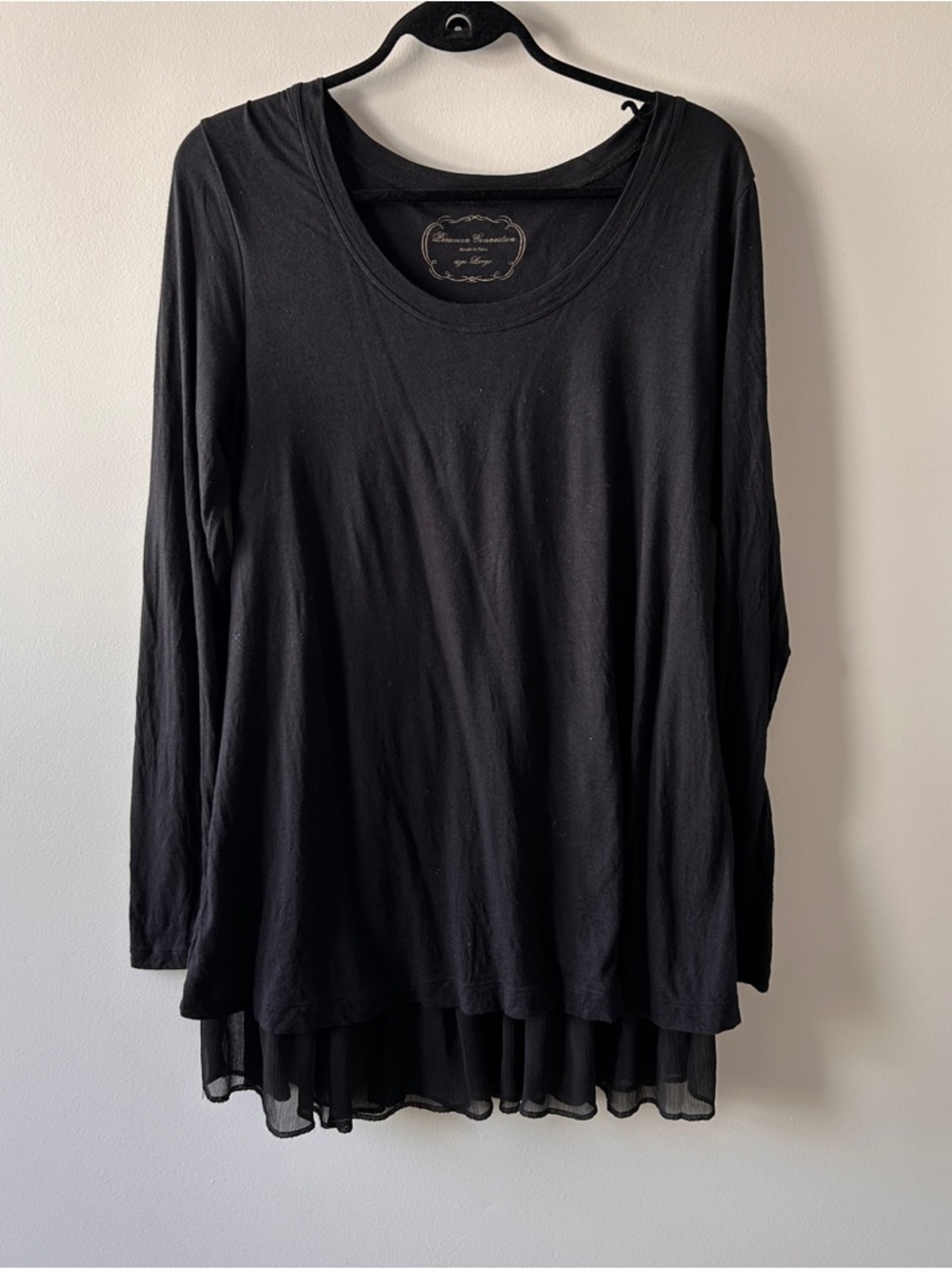 Peruvian Connection Black Long Sleeve Layered-Hem T Shirt Tunic Women’s  Large